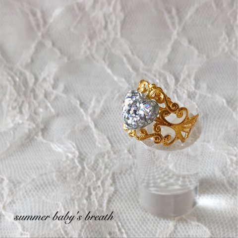 再販2♡lamé jewel heart silver♡gold 透かしパーツのリング