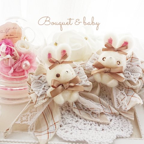 うさ🍓リボンクリップ💝🐰୨୧キッズ୨୧プレゼントにも💛  Bouquet&baby