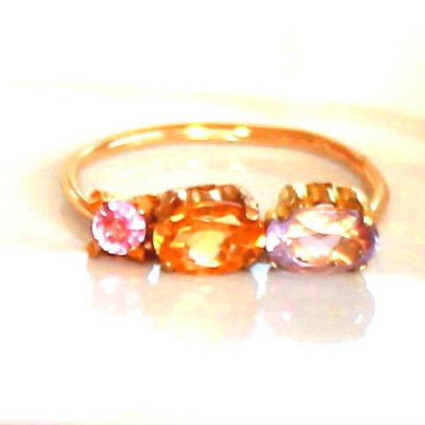 - wagashi - Pink Sapphire & Citrine & Amethyst Ring