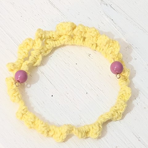 crochet かぎ編み の ワイヤー ブレスレット💛 バングル タイプ 春色