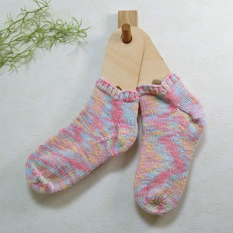 ◆毛糸で編んだ靴下◆　23～24cm　ピンク　no.20