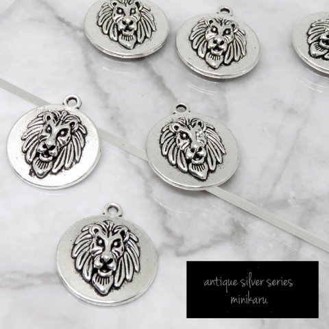 6個入)antique silver lion coin charm