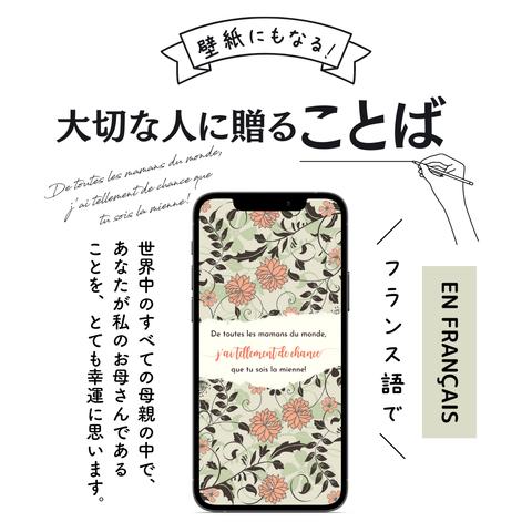 スマホ壁紙にもなる母の日に贈ることばのプレゼント「世界中のすべての母親の中で、あなたが私のお母さんであることを、とても幸運に思います！⑯」(フランス語の待ち受け画像）