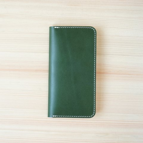 牛革 iPhoneSE (第3世代/第２世代)カバー  ヌメ革  レザーケース  手帳型  グリーンカラー