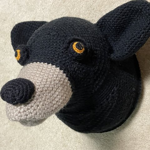 かぎ針編み動物クロクマヘッド飾り【インテリア】壁掛けデコレーション　Crochet Animal Black Bear Trophy head interior decoration