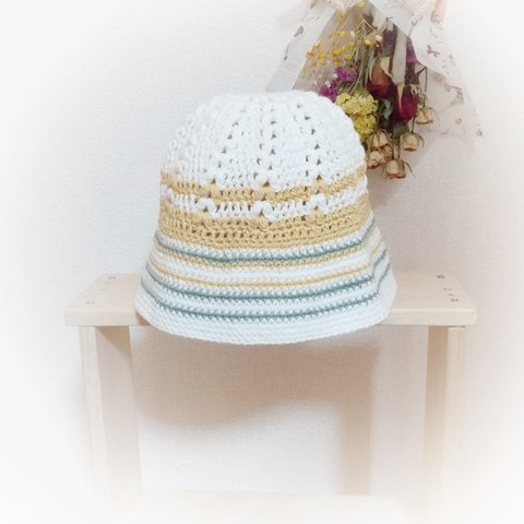 手編みの日よけ付きニット帽♡1～4才サイズ☆37