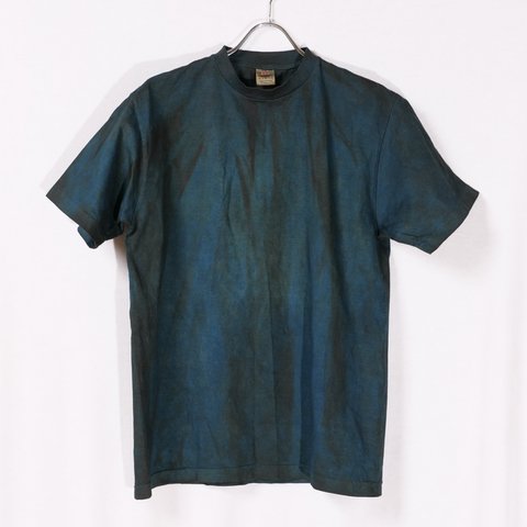 藍と柿渋染の無地Tシャツ　XL