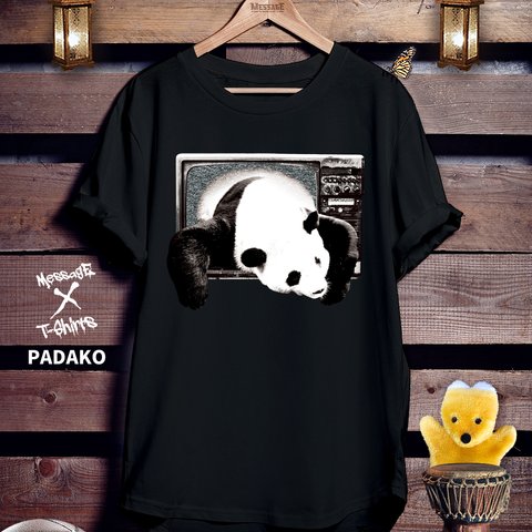 アニマルパンダ黒Tシャツ「PADAKO」	