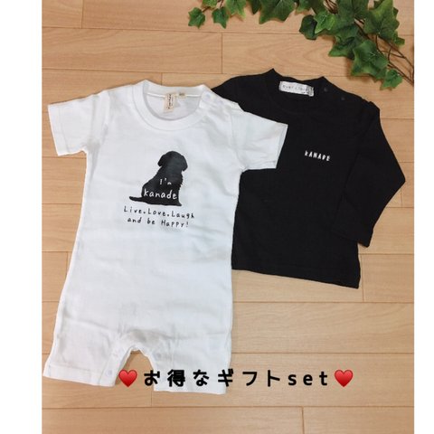 ラブラドールのお名前入りロンパース と長袖Tシャツset