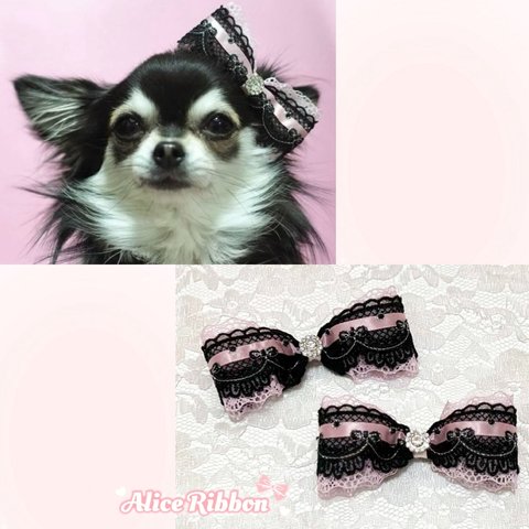 ありすりぼん🎀 犬用 ペット用 バレッタ リボン ブローチ クリップ ゴスロリ