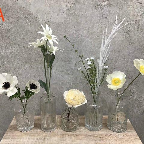 ガラスベース×アートフラワー　5点セット     結婚式 小物 アイテム 装飾 花瓶 フラワーベース 花器 造花