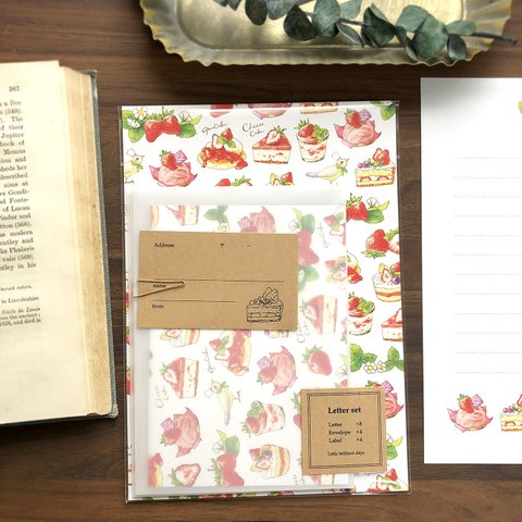 Letterset "StrawberryCakes"｜いちごスイーツのレターセット