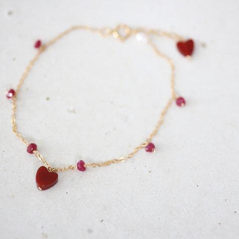14KGF ruby redheart　bracelet [kgf3995]