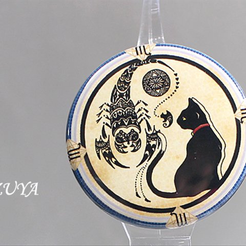 【蠍座】黒猫メヘンディ缶バッチ(38mm)◎送料込み◎