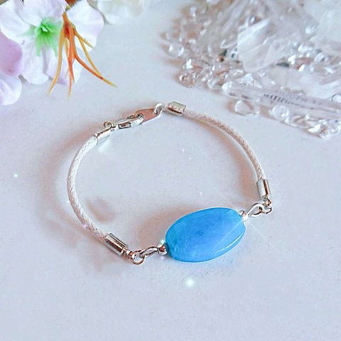 『5月の誕生石』ブルージェイド 翡翠のサージカルステンレス ブレスレット 天然石 "May Birthstone" Blue Jade Stainless steel bracelet