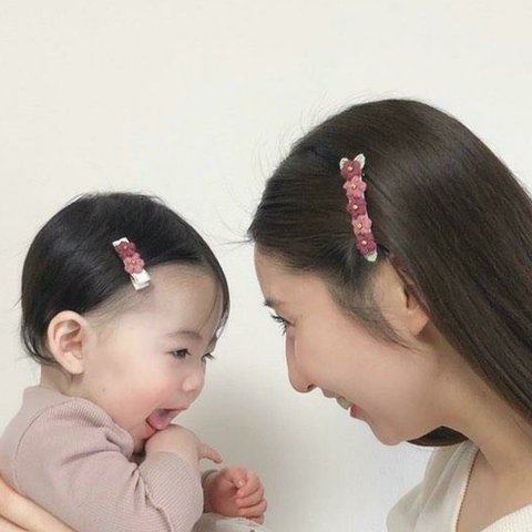 親子セット✿お花のバレッタ&ベビーヘアクリップ