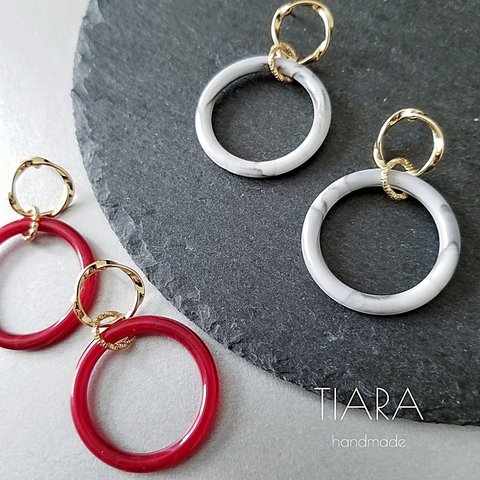 【2color】marble ring♡simple pierce