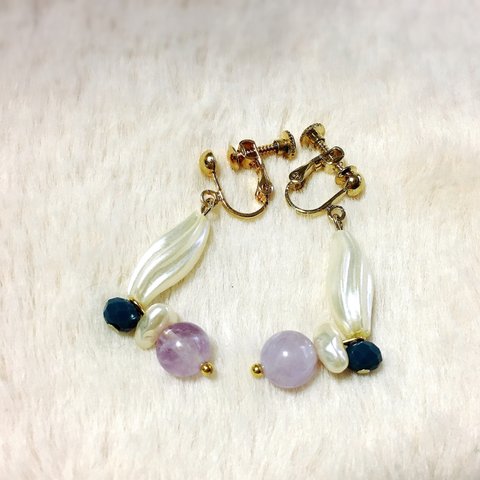 brise douce 　ラベンダーアメジスト×ヴィンテージ　イヤリング／ピアス