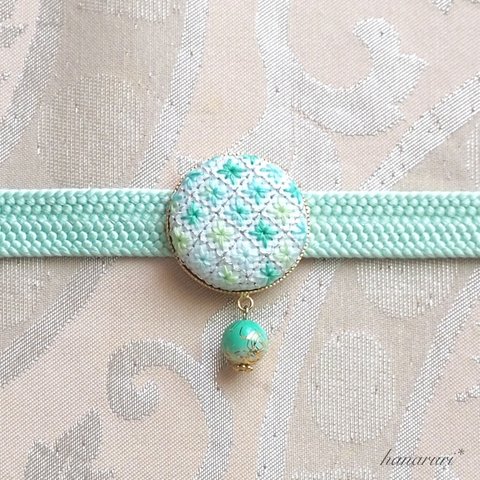 刺繍の帯留め《ひすい》