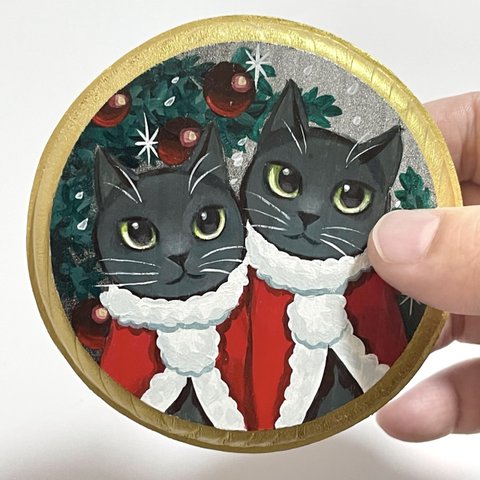 原画 丸いクリスマスの猫のイラスト⑥ アニマル 壁掛け 飾り