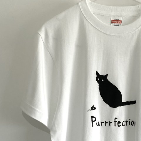 【猫とネズミ】Tシャツ ホワイト 猫柄 シルクスクリーン Perrfection 綿100% 猫柄