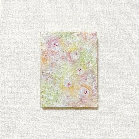原画 油絵 花と果実のミストII 花とりんごのアート 抽象画 100×75mm ボタニカル カラフル モダンアート