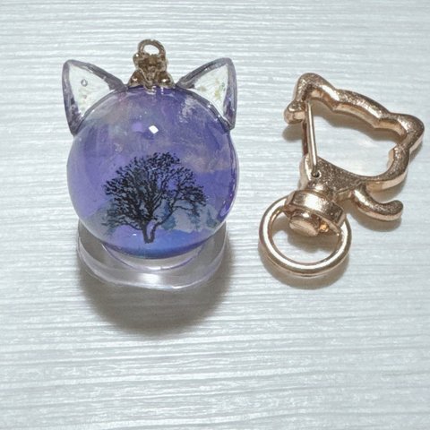 猫耳オーロラのお玉キーホルダー(紫)