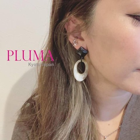 楕円バッファローホーン ピアス イヤリング pluma_a_078