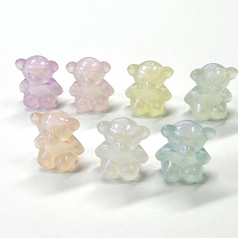 【約17.5×15mm 10個】 蓄光クマのビーズ  グリッターパステルアクリルビーズ  横穴貫通  オーロラ Bear 熊 アソート 光るビーズ