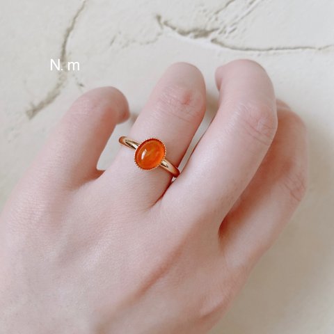 【リング】宝石質/天然石カーネリアン(8mm×6mm)/ゴールドリング