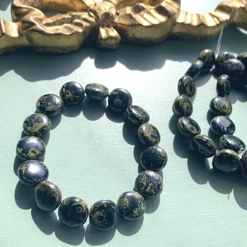 【6コセット】JIRI＊IVANA#czech beads#チェコビーズ　lentil10㍉ jet black/picasso