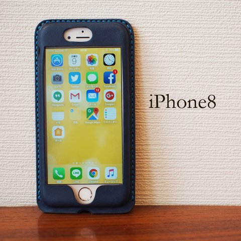 iPhone8 カバー　ケース 【選べる革とステッチ】【名入れ可】