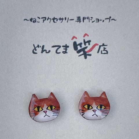 【小さめピアス】　かわいい猫ピアス　ハチワレ　茶色　イヤリング　ネコピアス　ねこピアス　猫　ピアス　アクセサリー