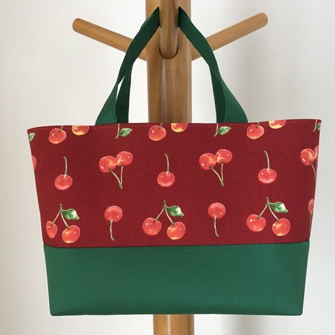さくらんぼ柄のミニミニトートバッグ (赤×緑)