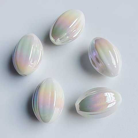 【11x18mm/10個/オーロラ】縦穴　楕円形かぼちゃ模様　ビーズ パーツ　ハンドメイド　材料　DIY アクセサリーパーツ ピアスパーツ ネクレス ブレスレット