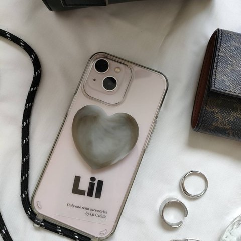 おしゃれなステッカープレゼント【brownくすみカラーのmatte heartスマホグリップ】nuance 大人　可愛い　くすみカラー　マット　ハート　大きめ　