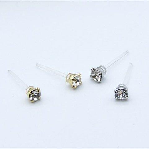 樹脂 ピアス ポスト 3mm 石 2Pセット D-8