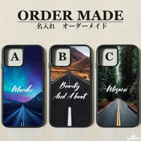 オーダーメイド iPhoneケース 名入れ ケース 道 ロード 車 カー用品 ドライブ キャンプ アウトドア 山 登山