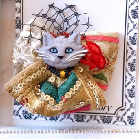 NO.178] キャット♡グレー×刺繍リボン♡