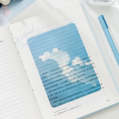 透明しおり 青空と綿雲 6枚 文庫本 美しい風景 PVC シンプル おしゃれ 英字