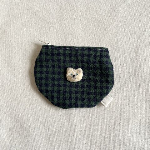 131.半月ポーチ_ふわふわ動物_shirokuma(green)