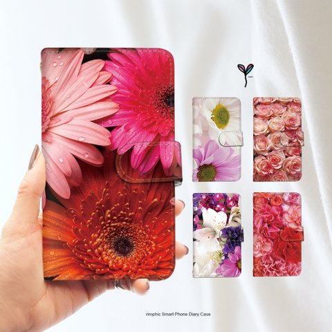 大人可愛い フラワーデザイン 手帳型 スマホケース iPhone全機種対応 androidスマホ ほぼ全機種対応 flower_248a