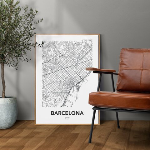 アートポスター MAP バルセロナ スペイン ブラック L判 ハガキ 2L判 A4 A3 B3 A2 B2 アート モノトーン 地図 インテリアポスター【MAP_BK07】