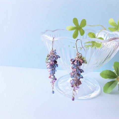 藤の花のピアス(イヤリング）紫