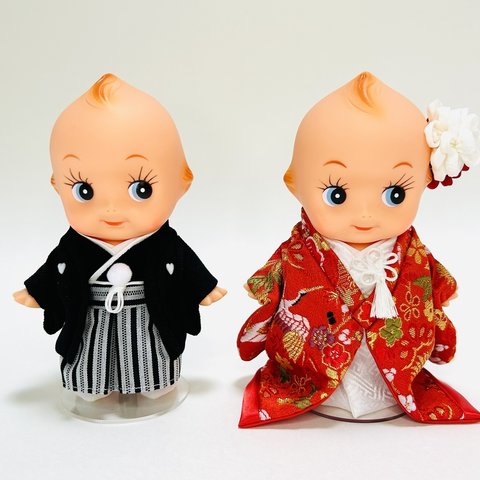 ⭐︎NEW⭐︎ウェルカムドール / 和装ウェディングキューピー (金蘭/鶴柄) / Bride & Groom Kewpies in Japanese kimonos (crane pattern)