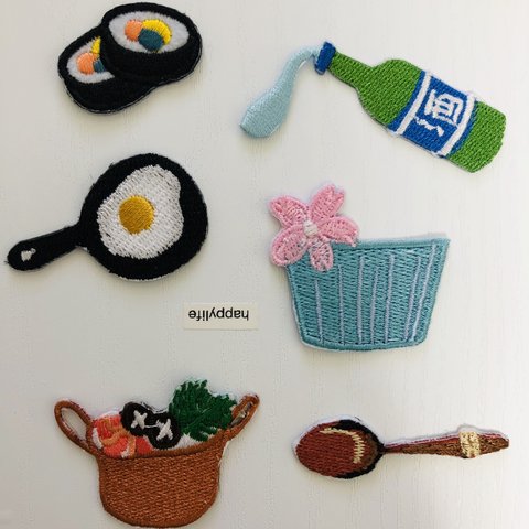 セール品6枚入　晩ご飯セットアイロンワッペン刺繍アイロンワッペン　