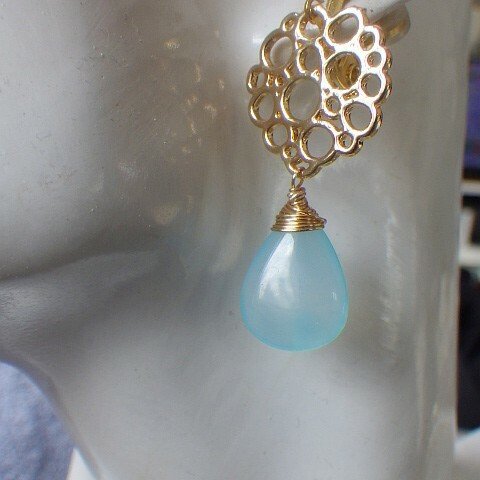 Sea Bubble Chalcedony 大粒カルセドニー☆イヤリング