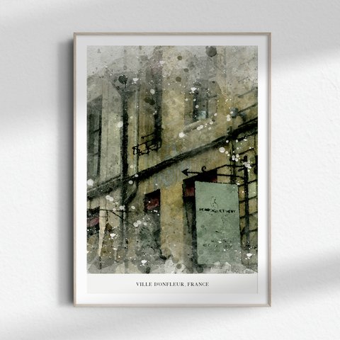 【フランス オンフルールの町並み　水彩画】インテリア アートポスター　Étape18