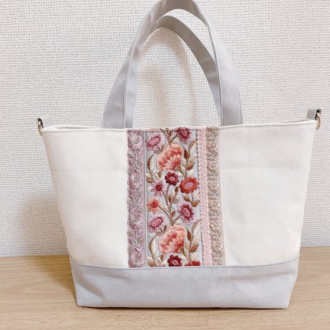 Mサイズバッグ　刺繍リボン