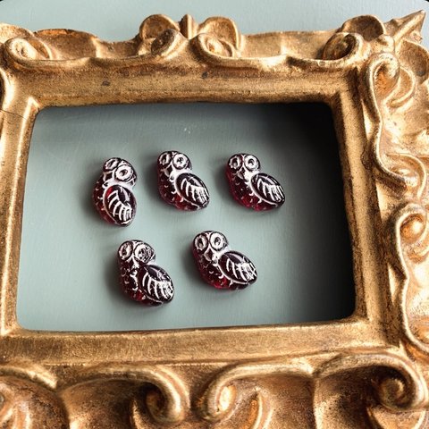 【2コセット】JIRI＊IVANA#czech beads#チェコビーズ　owl17✖️15㍉ garnet red/silver